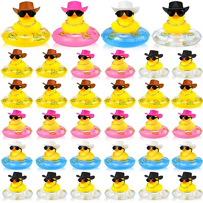 #ad 48 Set Cowboy Rubber Duck Mini Car Yellow Duckies Bath Toys Party Favor with ...