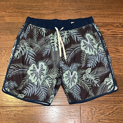 #ad Fair Harbor Lined Swim Trunks Board Shorts XL Blue Green Tropical Palm Floral