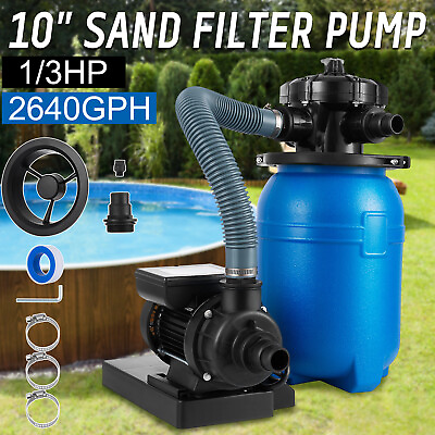 #ad 10quot; Sand Filter with 1 3HP Water Pump 6 Way Valve For Above Ground Swimming Pool