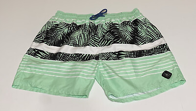 #ad #ad Spicy Tuna Mens XL Above The Knee Green Palm Tree Netted Swim Trunks