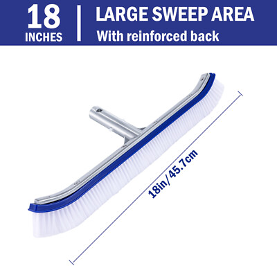 #ad 18 Inch Wide Swimming Pool Brush with Curved Edges EZ Clip for All Pool Types