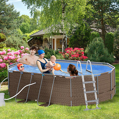 Outsunny Above Ground Swimming Pool Non Inflatable Rectangular Frame Pool