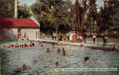 #ad #ad DENVER CO Colorado KIDS In Public SWIMMING POOL Lincoln Park c1910#x27;s Postcard