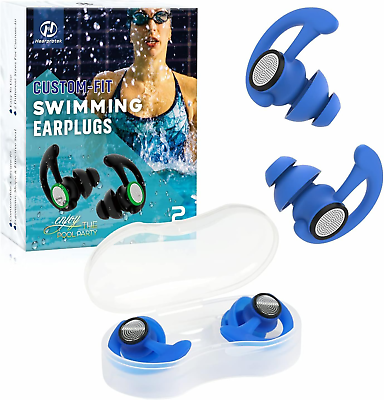 2 Pairs Ear Plugs for Swimming Adults Hearprotek 2 Pair Pack of 1 Blue