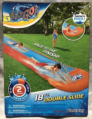 #ad NEW Bestway H2O GO 18ft Two Lane Double Water Slide with Drench Pool