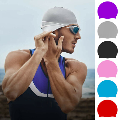 Silicone Swimming Cap Solid Color Long Hair Clean Swim Pool For Adult Men Women