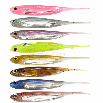 6pcs Soft Plastic Fishing Lure Minnow Silicone Wiggle Swimming Tail Bass 3.5quot;
