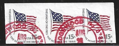 #ad U.S. 1978 Scott #1618Cd 15c Ft. McHenry Flag Imperf Strip of 3 Used