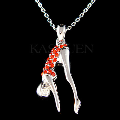 #ad Red 3D Swimmer Swim Made with Swarovski Crystal Swimming Necklace Sports Jewelry