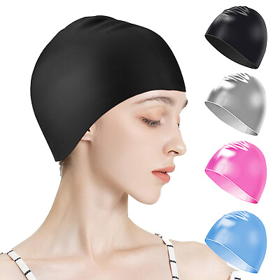 #ad Silicone Swimming Cap Long Hair Waterproof Clean Swim Pool for Adult Men Women