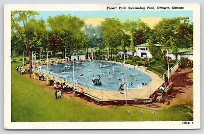 #ad Ottawa Kansas Forest Park Swimming Pool Kids Swimming Sliding 1940s