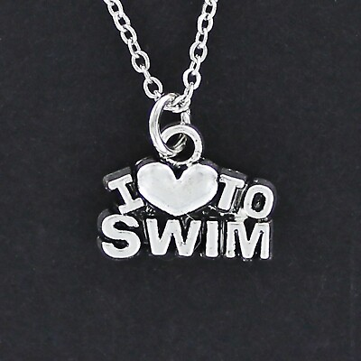 #ad I HEART TO SWIM Necklace on Chain or Charm Only Pewter Love Swimming Swimmer