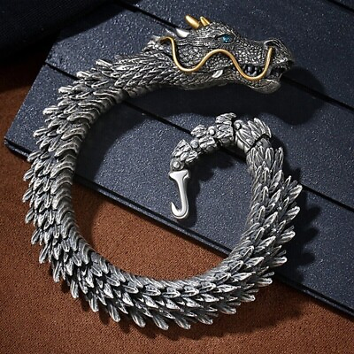 #ad Vintage Viking 3D Dragon Link Bracelet Stainless Steel Punk Luck Bangle For Men