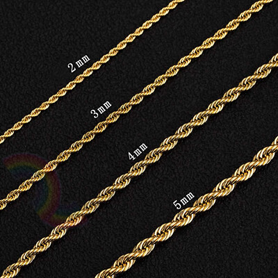 Women Men Stainless Steel Gold Plated 2mm 3mm 4mm 5mm Rope Necklace Chain C11