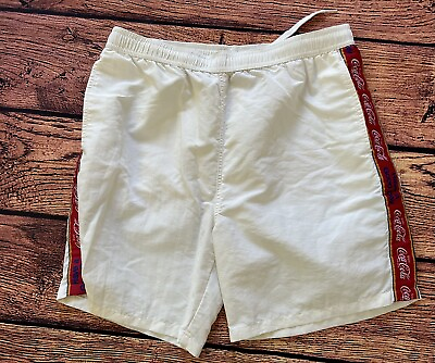 #ad #ad Coca Cola Swim Trunks Adult White Bathing Suit Shorts Stretch Casual Mens
