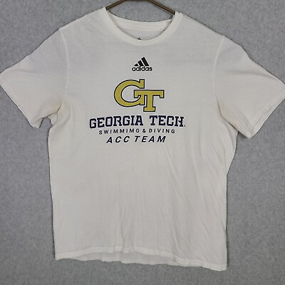 Adidas Georgia Tech T Shirt Sz L Large White Cotton Swimming And Diving Team GT