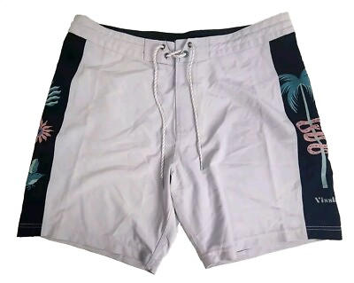 #ad #ad VISSLA Boardshorts Men#x27;s Size 36 White W Graphic Swim Bottoms Summer Beach Wear