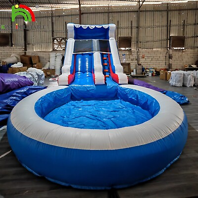 #ad 24x13Ft Giant Inflatable Water Slide Blue Wave Commercial PVC with 1100W Blower