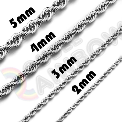 Men Women Stainless Steel Silver 2mm 3mm 4mm 5mm Rope Necklace Chain Link C11