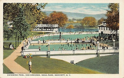#ad Swimming Pool and Grounds Ideal Park Endicott New York Very Early Postcard