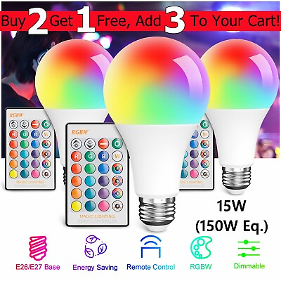 16 Color Changing Light Bulbs with Remote Dimmable LED Light Bulb A19 E27 Base
