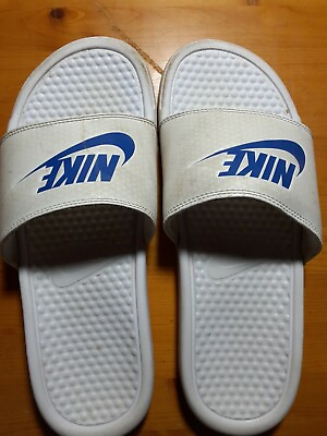 White Nike Benassi JDI Men#x27;s 343880 102 Size 8 used Slides Sandals