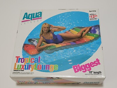 #ad Vintage Aqua Leisure Pool Float Biggest Length Tropical Luxury Lounge 1997 Vinyl
