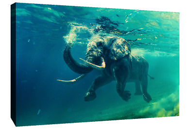 #ad Swimming Elephant Animal in Sea CANVAS WALL ART Picture Print All sizes