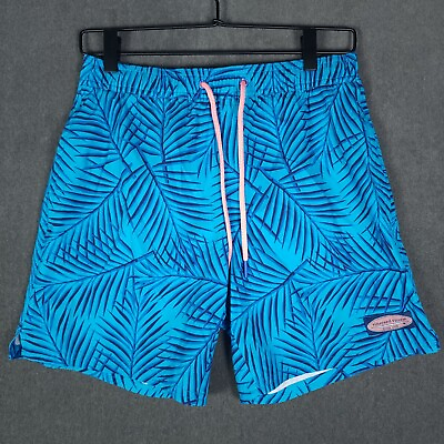 #ad Vineyard Vines Swim Trunks Mens Extra Small Blue Nylon Beach Palm Pattern Shorts
