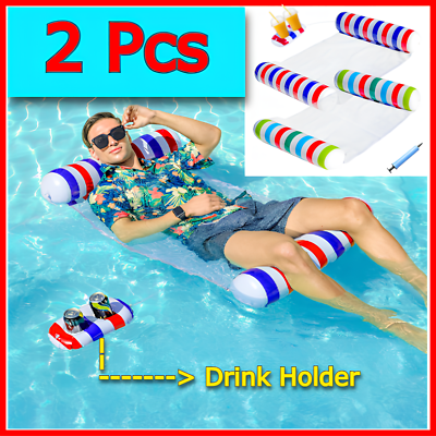 #ad Pool Floats w Drink HolderInflatable Water Hammock Floaties Multipurpose 4 in1