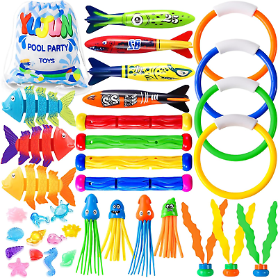 #ad 35PCS Pool Diving Swimming Toys Summer Underwater Game Toys with Pool Fishes Di
