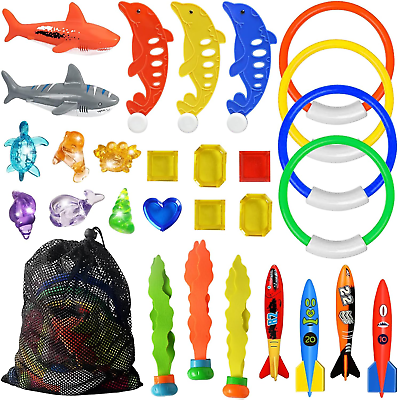 #ad Pool Diving Toys Games 25PCS Swimming Pool Toys with Dive Sticks and Rings Und