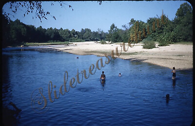 #ad Men Women Swimming In Creek 1950s 35mm Slide Red Border Kodachrome