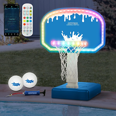 #ad LED Pool Basketball Game Set Light up Swimming Pool Basketball Hoop with 2 LED