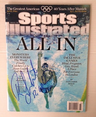 #ad RYAN LOCHTE AUTOGRAPH SPORTS ILLUSTRATED WITH 12 GOLD INSCRIPTION RARE OLYMPICS