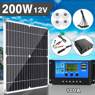 200 Watts Solar Panel Kit 100A 12V Battery Charger with Controller Caravan Boat