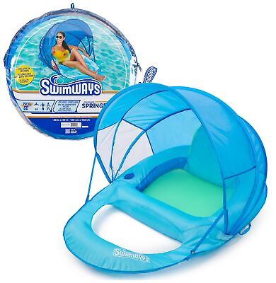#ad SwimWays Spring Float Premium Recliner with Canopy Pool Lounger for Swimming