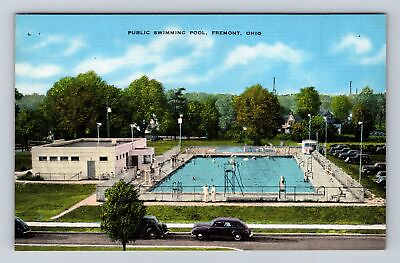#ad #ad Fremont OH Ohio Public Swimming Pool 1940#x27;s Cars Antique Vintage Postcard