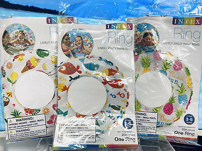 #ad 3 PACK Intex 59230EP Lively Print Swim Rings 20quot; Ocean Tropical Themed Float
