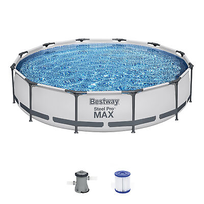Bestway Steel Pro MAX 12#x27;x30quot; Round Above Ground Outdoor Swimming Pool with Pump