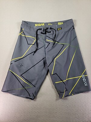 #ad Radar Shorts Mens 30 Gray Logo Drawstring Elastic Wasit Athletic Swimming Water