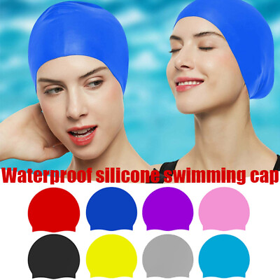 #ad Silicone Womens Long Clean Swim Men Solid Adult Swimming Color Cap Hair For