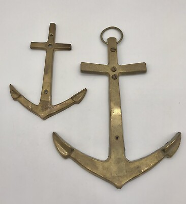 Vtg Set Of 2 Brass Anchors Wall Art Decor Nautical Maritime Boating Ocean Ship