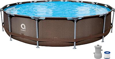 #ad New 14 ft x 33 in Rattan Series Round Steel Frame Above Ground Swimming Pool