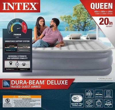 20quot; Queen Size Dura Beam Deluxe Raised Air Bed Mattress with Internal Pump