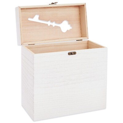#ad Rustic Wooden Wedding Card Box with Lock and Slot for Reception White 9.8x5x10
