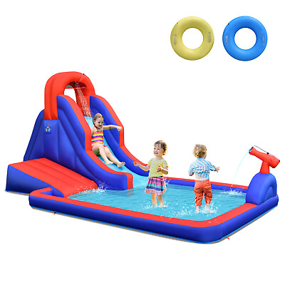 #ad #ad Inflatable Water Slide Park w 2 Swim Rings amp;Climb Slide Pool Blower Excluded