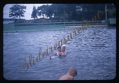 #ad #ad Woman Swimcap Swimming Pool Boy 1950s 35mm Slide Red Border Kodachrome