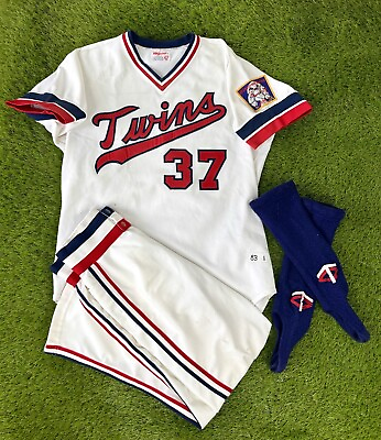 #ad Game Worn Used Minnesota Twins Bobby Castillo 1983 Authentic MLB Baseball Jersey