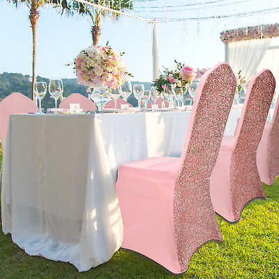 #ad 10 50 100PCS Polyester FOLDING CHAIR COVERS for Wedding Banquet Decor White Pink